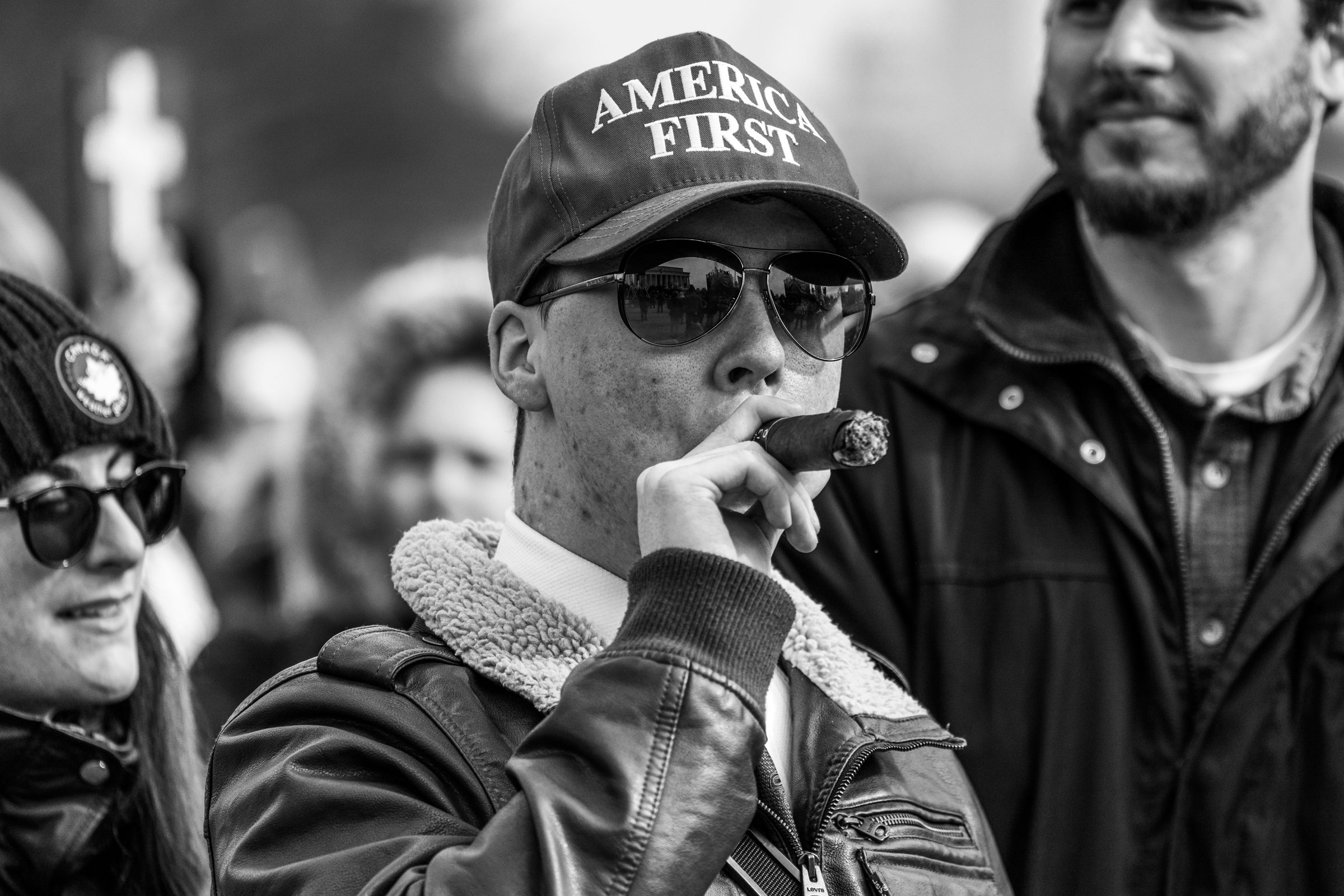 America First hat, cigar