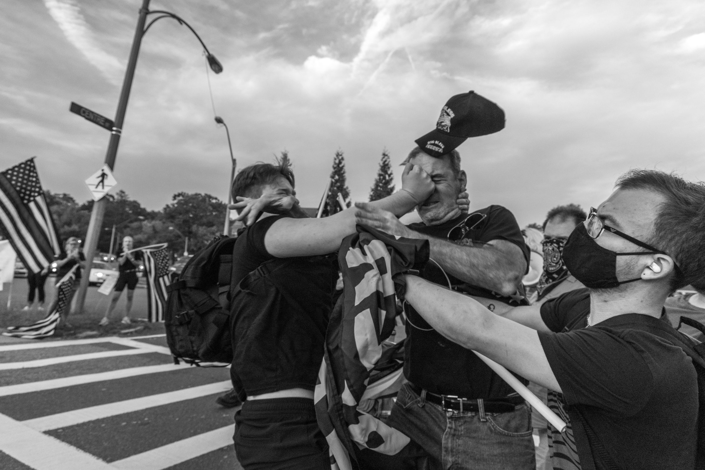 Protesters fighting at rally