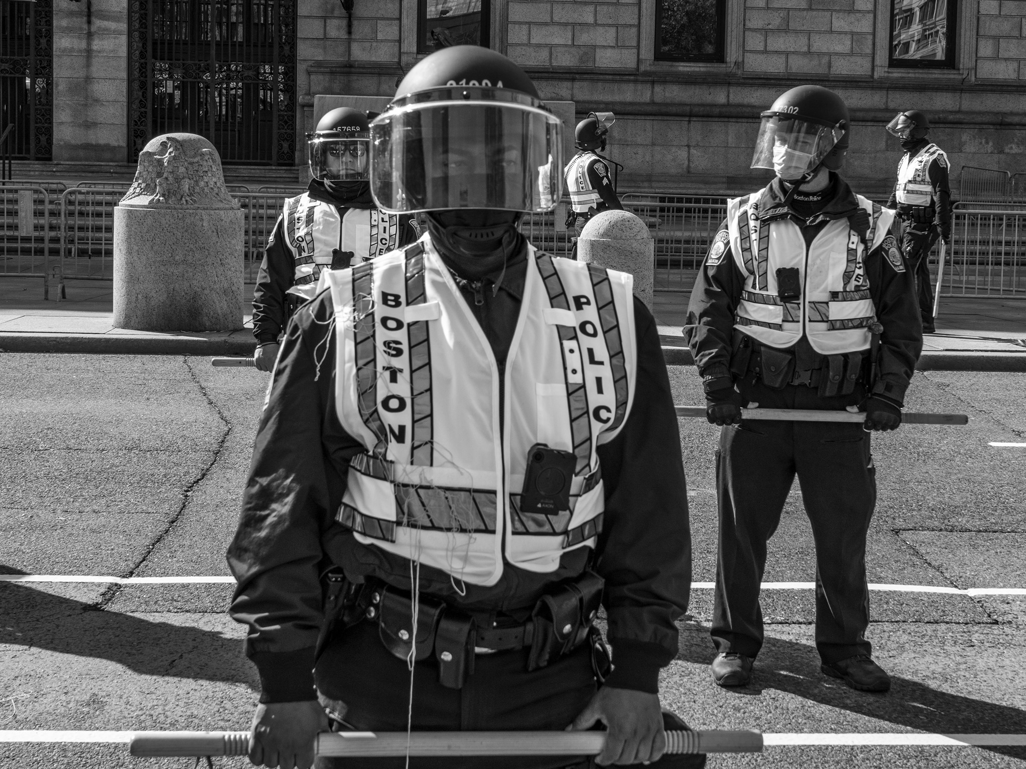 Boston Police in riot vest and visor