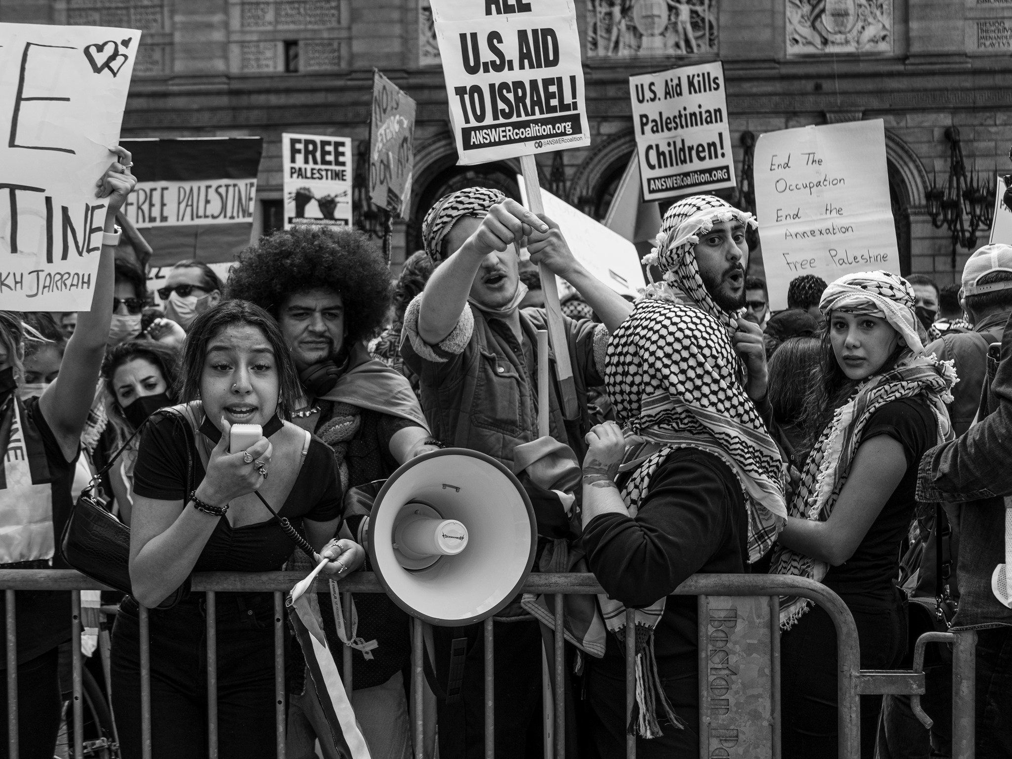 Free Palestine rally with megaphone